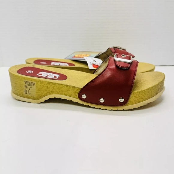 Route 66 Red Single Strappy Slip On Wooden Sandals, Size 8 Chunky Boho - Picture 4 of 6